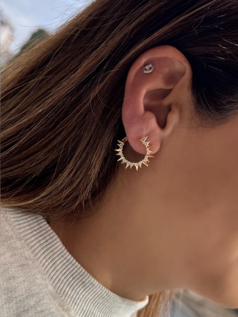 Shine Star Hoop Earrings | 14K Gold Plated & Cubic Zirconia | Waterproof Jewelry - Picture 2 of 7